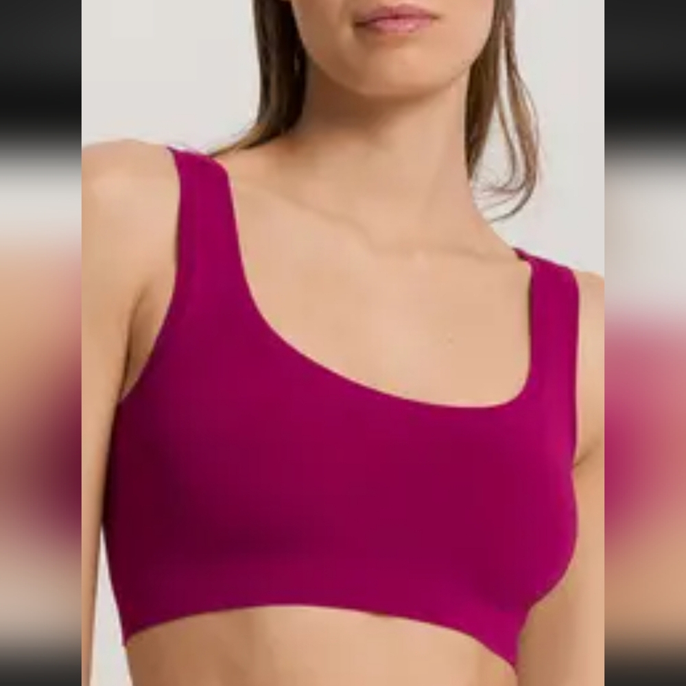 HANRO TOUCH FEELING CROP TOP BRA IN  PLUM ;SZ:L